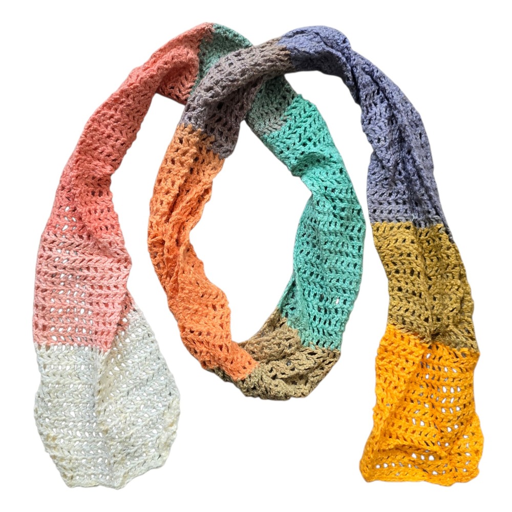 Y2K Vintage Multicolor Chunky Knit‎ Cottage Granny Swan Cozy Wrap Shawl Scarf OS - Picture 5 of 5